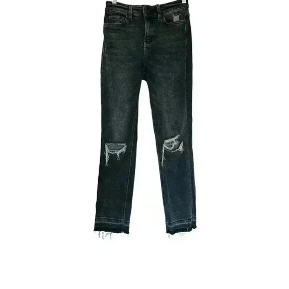 VERVET BLACK DISTRESSED WITH DISTRESSED HEM JEANS- SIZE 25 (INSEAM 27.5”) - Picture 2 of 7